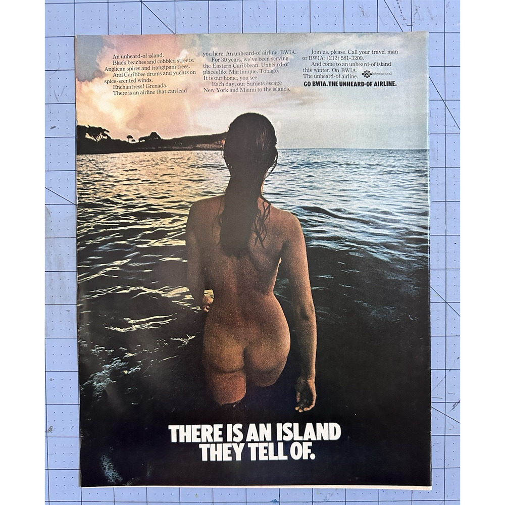 1967 British West Indies Airlines Print Ad BWIA Woman Naked